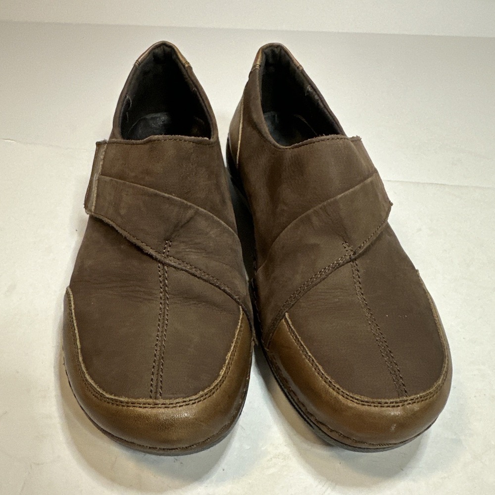 ELARA Women's Brown Leather Comfort Shoes Hook & Loop Size 38 US 7